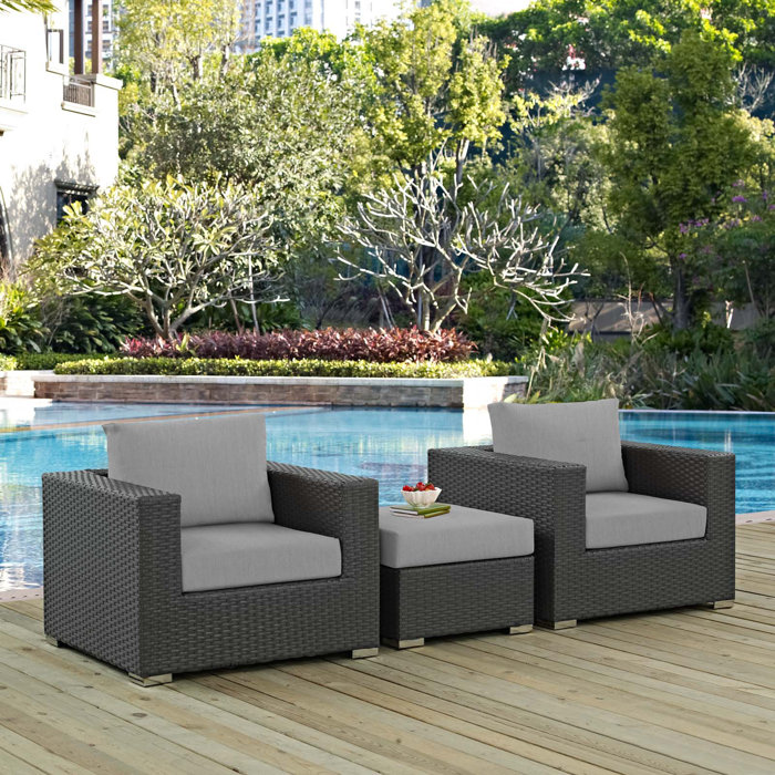 Sol 72 Outdoor Brentwood 3 Piece Rattan Conversation Set with Cushions & Reviews Wayfair